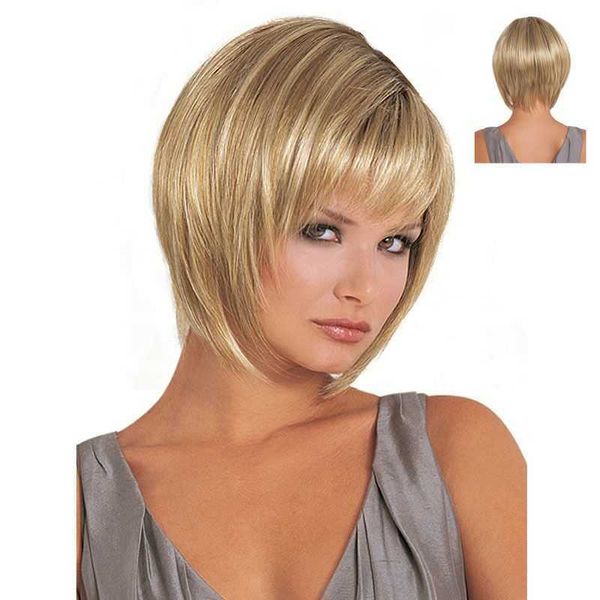 hair lace wigs fashion female light gold side split short straight hair chemical fiber wig head cover, Black
hair lace wigs fashion female light gold side split short straight hair chemical fiber wig head cover, Black