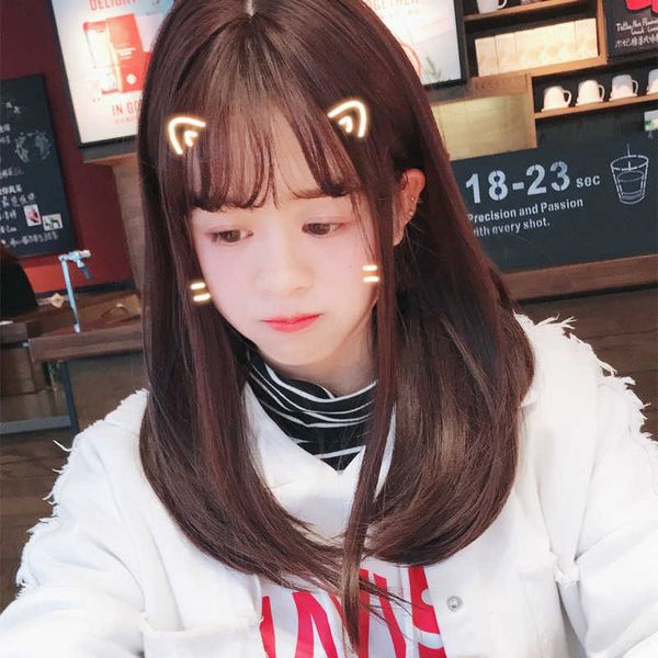 hair lace wigs women's middle long hair with straight bangs wig headgear, Black
hair lace wigs women's middle long hair with straight bangs wig headgear, Black