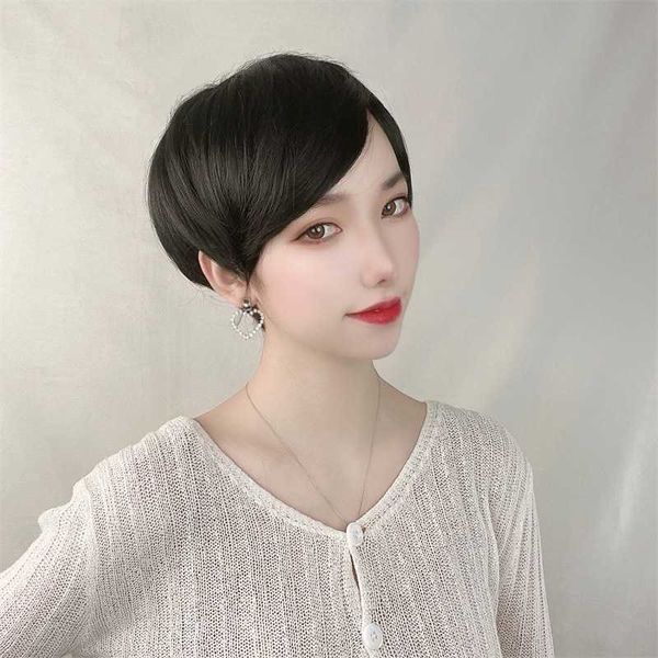 hair lace wigs wig female exposed ears oblique bangs straight fashion short hair women's football team, Black
hair lace wigs wig female exposed ears oblique bangs straight fashion short hair women's football team, Black