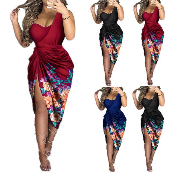 short skirt 2022 women's printed split dress pleated one shoulder evening dress, Black;gray
short skirt 2022 women's printed split dress pleated one shoulder evening dress, Black;gray