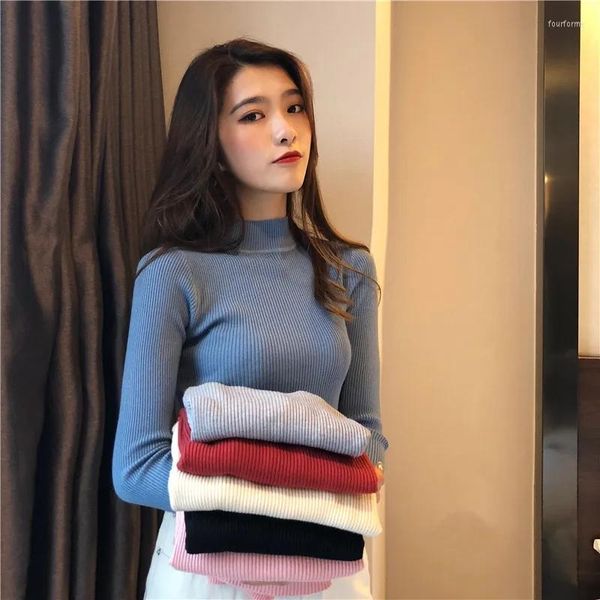 women's sweaters knit sweater 2022 autumn women pullover half a turtleneck long sleeve slim knitting jumper solid color top, White;black
women's sweaters knit sweater 2022 autumn women pullover half a turtleneck long sleeve slim knitting jumper solid color top, White;black
