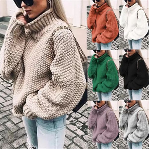 

women sweater fashion batwing sleeve loose turtleneck knitted sweater autumn winter long sleeve warm solid plus size pullover 35, White;black