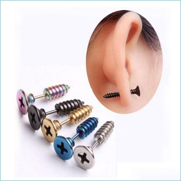 stud fashion punk style stainless steel 5 colors stud earrings mens ear jewelry rock gothic piercing earring drop delivery dh1jz, Golden;silver 
stud fashion punk style stainless steel 5 colors stud earrings mens ear jewelry rock gothic piercing earring drop delivery dh1jz, Golden;silver