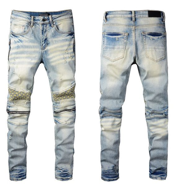 men's jeans europe and america fashion motorcycle style knee zipper jeans high street splicing pleated slim pants light blue
men's jeans europe and america fashion motorcycle style knee zipper jeans high street splicing pleated slim pants light blue