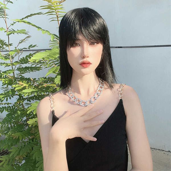 hair lace wigs wigs for men and women middle cut bangs short straight hair handsome mullet head chemical fiber wig headgear, Black 
hair lace wigs wigs for men and women middle cut bangs short straight hair handsome mullet head chemical fiber wig headgear, Black