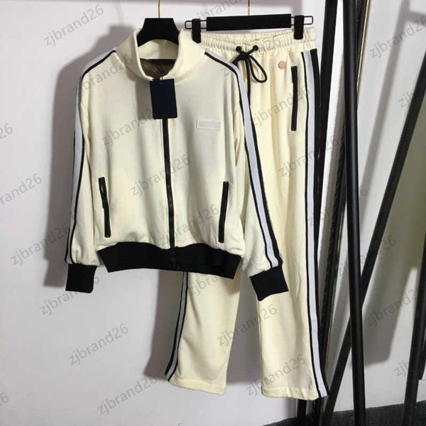womens brand two piece pants print lined stand collar pocket zipper cuff jacket lace-up contrast color stripe loose trousers women apparel, White
womens brand two piece pants print lined stand collar pocket zipper cuff jacket lace-up contrast color stripe loose trousers women apparel, White