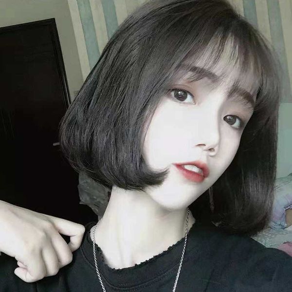 hair lace wigs female air bangs bobo head short straight hair shaving face chemical fiber wig set, Black
hair lace wigs female air bangs bobo head short straight hair shaving face chemical fiber wig set, Black