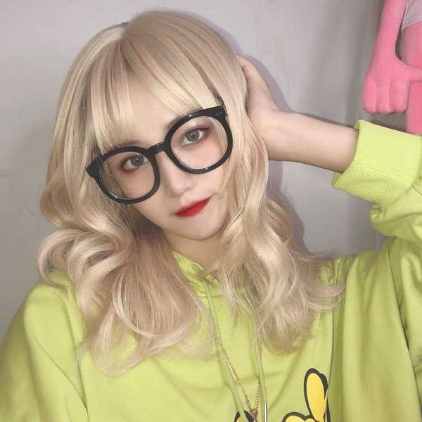 hair lace wigs net red clavicle micro curl medium long hair chemical fiber wig female headgear, Black
hair lace wigs net red clavicle micro curl medium long hair chemical fiber wig female headgear, Black