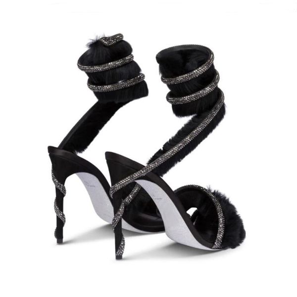 rabbit 's hair stiletto heel sandals rene caovilla cleo crystal studded snake strass ankle wraparound dress shoes designers 9.5cm high, Black
rabbit 's hair stiletto heel sandals rene caovilla cleo crystal studded snake strass ankle wraparound dress shoes designers 9.5cm high, Black