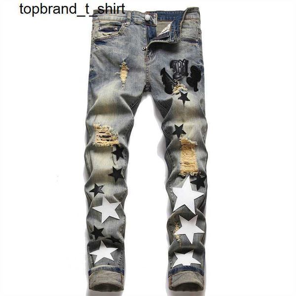 men's jeans designer amirs perforated patch slim leggings fashion streetwear men's pants, Blue
men's jeans designer amirs perforated patch slim leggings fashion streetwear men's pants, Blue