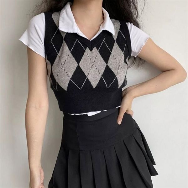 women's vests vintage crop tank argyle sweater vest o-neck sleeveless jumper preppy style plaid knitted pullover autumn winter clothes, Black;white
women's vests vintage crop tank argyle sweater vest o-neck sleeveless jumper preppy style plaid knitted pullover autumn winter clothes, Black;white