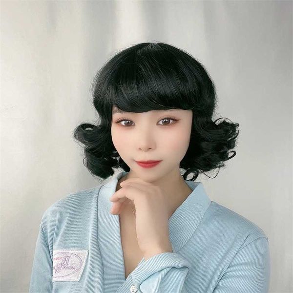 hair lace wigs women's long short curly hair qi bangs pear flower egg roll m's middle-aged and elderly wig head cover, Black
hair lace wigs women's long short curly hair qi bangs pear flower egg roll m's middle-aged and elderly wig head cover, Black