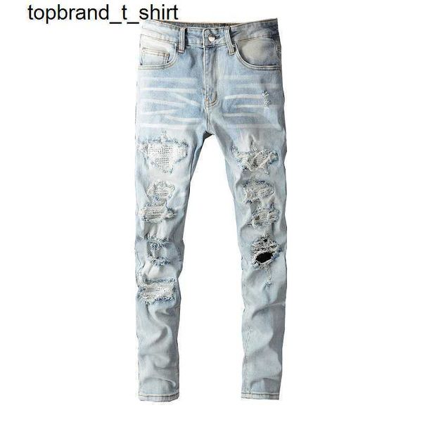 men's jeans designer amirs personalized street casual micro elastic cotton blue streetwear jeans pants