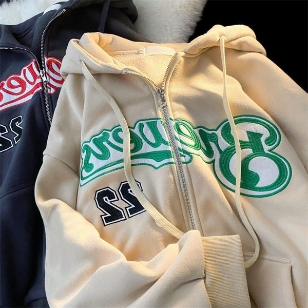 women's hoodies sweatshirts fashion embroidery letters zipper casual cotton loose couple harajuku sweatshirt oversized 221109, Black
women's hoodies sweatshirts fashion embroidery letters zipper casual cotton loose couple harajuku sweatshirt oversized 221109, Black