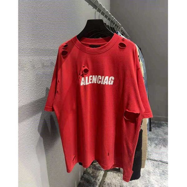 fashion brand designer t shirt letter perforated short sleeve loose casual men's clothing red balanciagas, White;black
fashion brand designer t shirt letter perforated short sleeve loose casual men's clothing red balanciagas, White;black