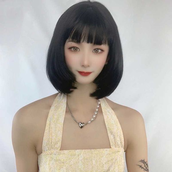 hair lace wigs short straight pear flower air bangs natural face trimming ji hair style bobo head wig, Black
hair lace wigs short straight pear flower air bangs natural face trimming ji hair style bobo head wig, Black