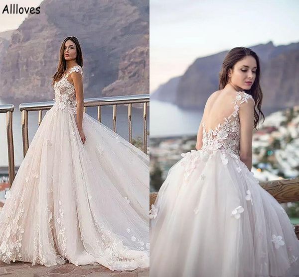 handmade flowers lace appliqued a line wedding dresses sheer neck cap sleeves boho country bridal gowns open back tulle court train robes de, White
handmade flowers lace appliqued a line wedding dresses sheer neck cap sleeves boho country bridal gowns open back tulle court train robes de, White