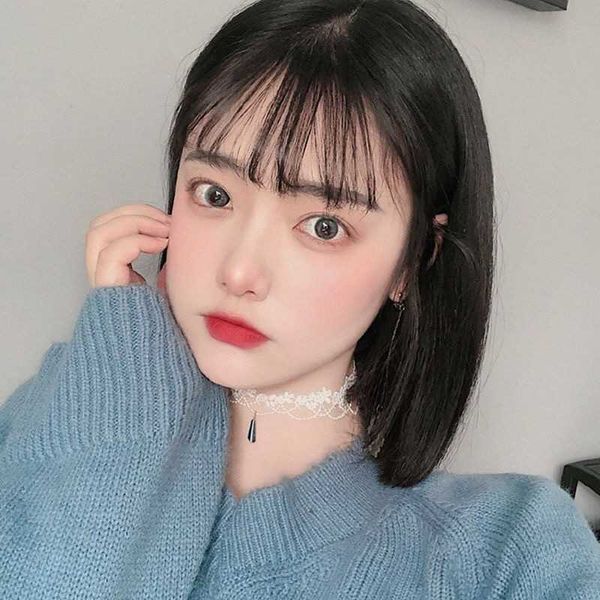 hair lace wigs wig female net red same style air bangs bobo short straight hair natural head set, Black
hair lace wigs wig female net red same style air bangs bobo short straight hair natural head set, Black