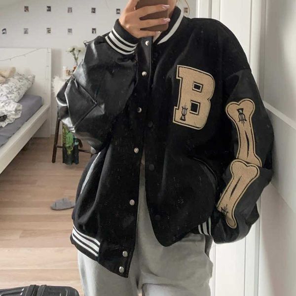 varsity baseball bomber jacket women hip hop harajuku bone letter patchwork leather jackets streetwear men college coats, Black
varsity baseball bomber jacket women hip hop harajuku bone letter patchwork leather jackets streetwear men college coats, Black