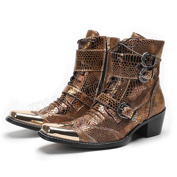 gold brown genuine leather boots men square toe ankle boot buckle straps high heel boots fashion shiny work shoes, Black
gold brown genuine leather boots men square toe ankle boot buckle straps high heel boots fashion shiny work shoes, Black