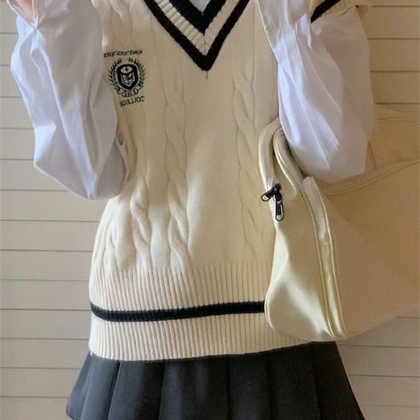 women's vests preppy style knitted sweater vest women v-neck sleeveless pullovers korean fashion casual jumper spring autumn all-match, Black;white
women's vests preppy style knitted sweater vest women v-neck sleeveless pullovers korean fashion casual jumper spring autumn all-match, Black;white