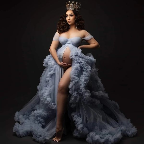 blue bride tulle prom dresses maternity gown for pshoot extra ruffled robes maternity clothing front split babyshower custom made, Black
blue bride tulle prom dresses maternity gown for pshoot extra ruffled robes maternity clothing front split babyshower custom made, Black