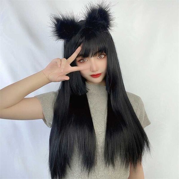 hair lace wigs female long straight air bangs princ cut cos natural net red trim face ji hair wig headcover, Black
hair lace wigs female long straight air bangs princ cut cos natural net red trim face ji hair wig headcover, Black