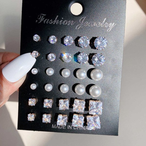 geometric six claw crystal zircon set 15 pairs of earrings temperament pearl earrings, Golden
geometric six claw crystal zircon set 15 pairs of earrings temperament pearl earrings, Golden