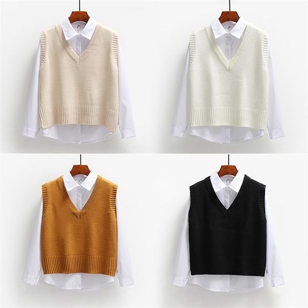 women's vests women knitted sweater vest spring autumn short loose vintage sleeveless girls v-neck pullover female outerwear 221109, Black;white
women's vests women knitted sweater vest spring autumn short loose vintage sleeveless girls v-neck pullover female outerwear 221109, Black;white