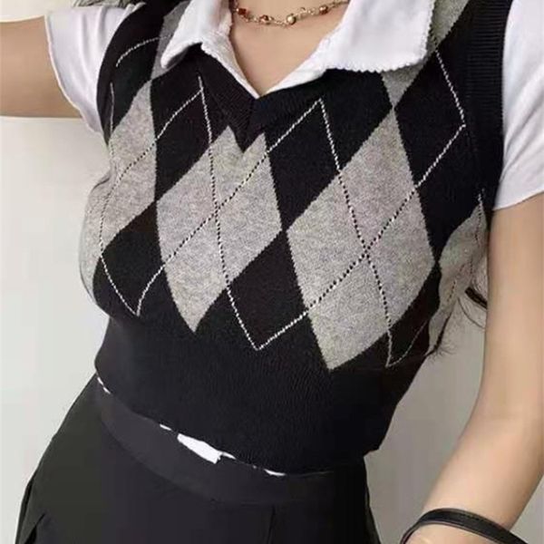 women's vests jmprs fashion argyle women vest sweater pullover harajuku black preppy style female crop streetwear designed autumn jump, Black;white
women's vests jmprs fashion argyle women vest sweater pullover harajuku black preppy style female crop streetwear designed autumn jump, Black;white