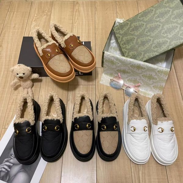 

Slippers new designer platform shoes women's winter loafers fur metal buckle muller shoes flat heel soft causal shoes luxury wool fashion classic brand outdoor warm