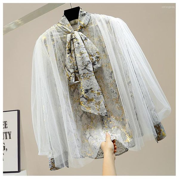 women's blouses luxury gold snake print shirts women lantern sleeve chiffon woman bow tie collar blusas mujer, White
women's blouses luxury gold snake print shirts women lantern sleeve chiffon woman bow tie collar blusas mujer, White