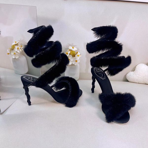 rene caovilla margo sandals leather and fur heels sandals rhinestone embellished snake stiletto heel luxury designers ankle wraparound shoe, Black
rene caovilla margo sandals leather and fur heels sandals rhinestone embellished snake stiletto heel luxury designers ankle wraparound shoe, Black