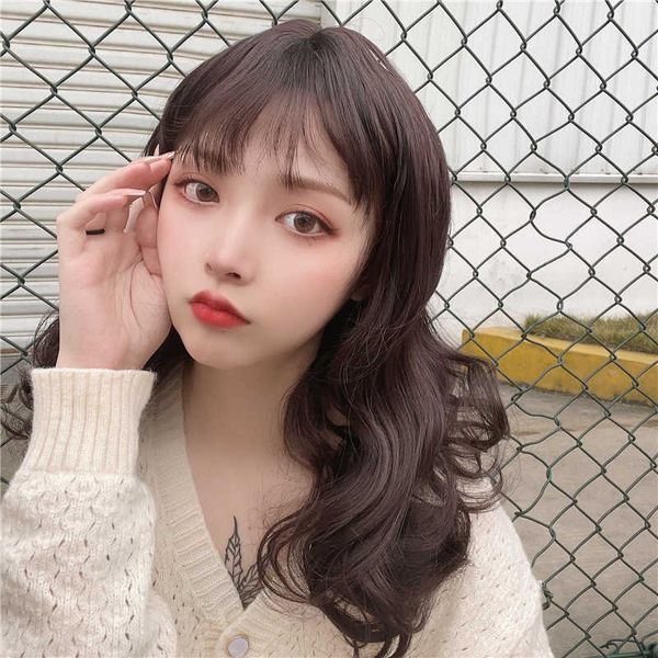 hair lace wigs female natural head type large wave medium long curly hair air qi bangs temperament face trimming wig set, Black
hair lace wigs female natural head type large wave medium long curly hair air qi bangs temperament face trimming wig set, Black