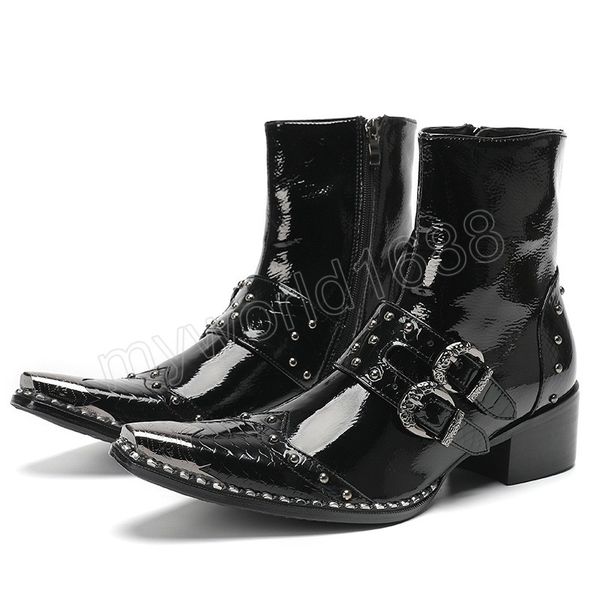 black leather mens ankle boots high heel spring autumn boots metal pointed toe short boot buckle strap rivet shoes
black leather mens ankle boots high heel spring autumn boots metal pointed toe short boot buckle strap rivet shoes