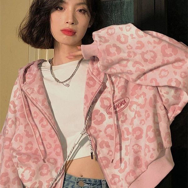 women's hoodies sweatshirts deeptown preppy style pink leopard print y2k harajuku oversized women vintage zipper cropped cute jacket 22, Black
women's hoodies sweatshirts deeptown preppy style pink leopard print y2k harajuku oversized women vintage zipper cropped cute jacket 22, Black