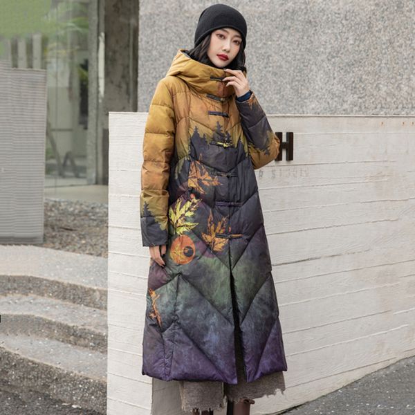 women's down 2022 vintage fashion print hooded jacket women chinese style long sleeve thick warm white parkas ladies coat, Black
women's down 2022 vintage fashion print hooded jacket women chinese style long sleeve thick warm white parkas ladies coat, Black