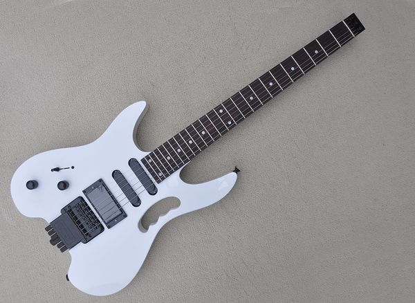 left handed white headless electric guitar with floyd rose rosewood fretboard can be customized as request
left handed white headless electric guitar with floyd rose rosewood fretboard can be customized as request