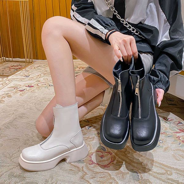 boots 2022 autumn and winter new front zipper short net red thin thick soled increased british style martin women's single boots, Black
boots 2022 autumn and winter new front zipper short net red thin thick soled increased british style martin women's single boots, Black