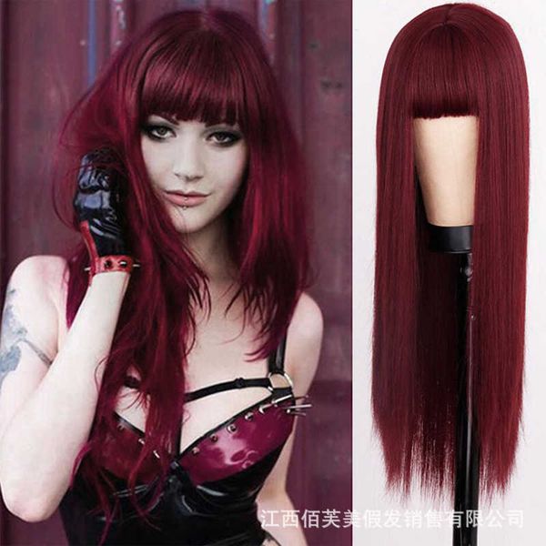 hair lace wigs wig woman with bangs straight soft chemical fiber long hair fashionable women's headgear, Black
hair lace wigs wig woman with bangs straight soft chemical fiber long hair fashionable women's headgear, Black