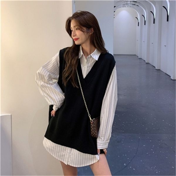 women's vests korean style knitted sweater vest women oversize solid v-neck soft basic autumn winter sleeveless black knitwear h1456 2, Black;white
women's vests korean style knitted sweater vest women oversize solid v-neck soft basic autumn winter sleeveless black knitwear h1456 2, Black;white
