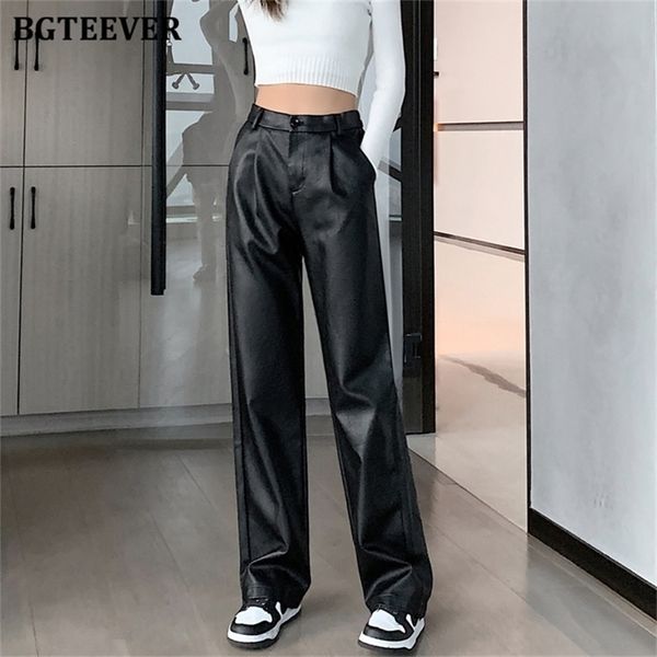 women's pants capris bgteever stylish chic loose women pu leather autumn winter fashion ladies high waist straight faux trousers 221109, Black;white
women's pants capris bgteever stylish chic loose women pu leather autumn winter fashion ladies high waist straight faux trousers 221109, Black;white