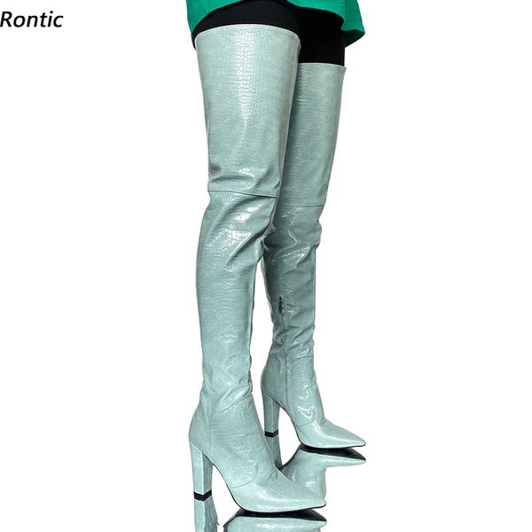 rontic new women winter thigh boots stiff faux leather chunky heels pointed toe pretty light blue party shoes us size 5-15, Black
rontic new women winter thigh boots stiff faux leather chunky heels pointed toe pretty light blue party shoes us size 5-15, Black