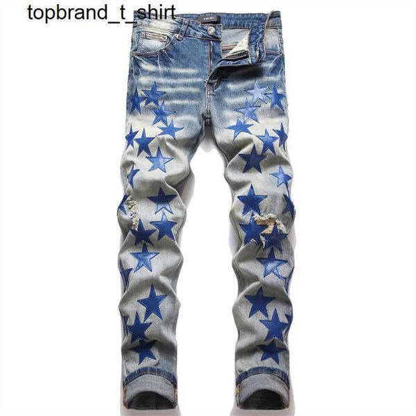 men's jeans fashion brand amirs designer slim elastic embroidery pointed star whisker whitening men's streetwear jeans, Blue
men's jeans fashion brand amirs designer slim elastic embroidery pointed star whisker whitening men's streetwear jeans, Blue