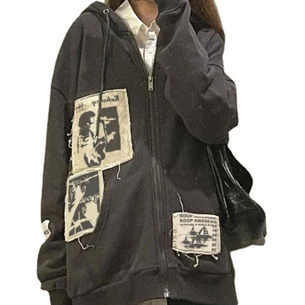 women's hoodies sweatshirts street brown graffiti print zip vintage hoodie sweatshirts hoodies kawaii blouse grunge y2k clothes autumn, Black
women's hoodies sweatshirts street brown graffiti print zip vintage hoodie sweatshirts hoodies kawaii blouse grunge y2k clothes autumn, Black