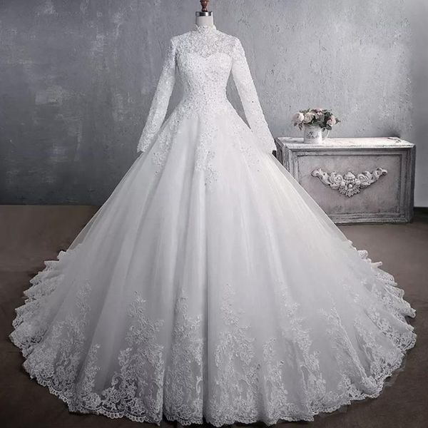 princess wedding dresses luxury lace high collar long sleeves appliqued celebrity ball gown bridal gowns muslim vestido de noiva, White
princess wedding dresses luxury lace high collar long sleeves appliqued celebrity ball gown bridal gowns muslim vestido de noiva, White