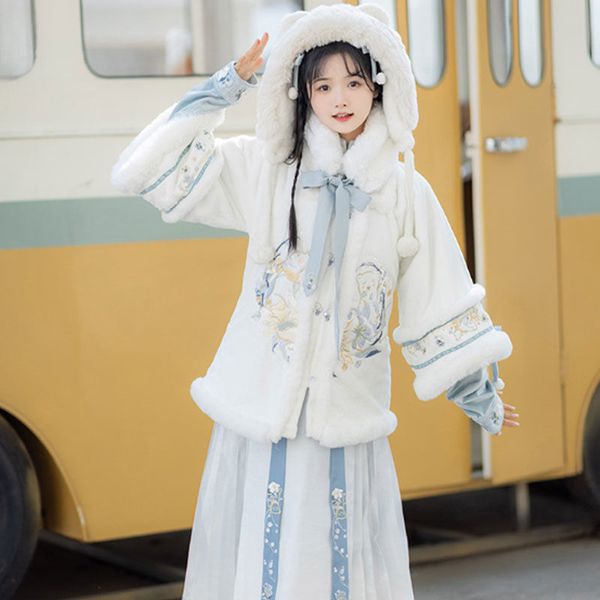 hanfu piece dress short jacket embroidered hanfu square neck horse face skirt plus cashmere winter suit, White
hanfu piece dress short jacket embroidered hanfu square neck horse face skirt plus cashmere winter suit, White