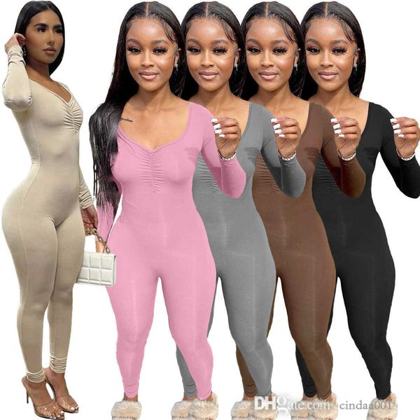 womens spring jumpsuits new tight v-neck pleated solid color long sleeve one-piece pants, Black;white
womens spring jumpsuits new tight v-neck pleated solid color long sleeve one-piece pants, Black;white