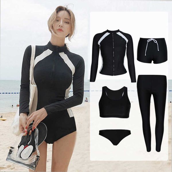 new korean long sleeve split five piece swimsuit women's trousers bikini four osunscreen swimsuit, White;black
new korean long sleeve split five piece swimsuit women's trousers bikini four osunscreen swimsuit, White;black