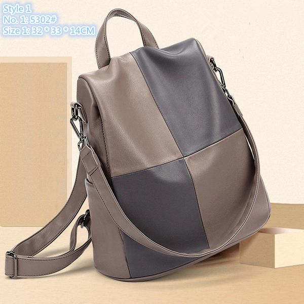 Wholesale factory ladies shoulder bag 2 styles simple contrast leather backpack vertical high-capacity color matching fashion handbag leisure anti-theft handbags, Blue-8069#-style 2
Wholesale factory ladies shoulder bag 2 styles simple contrast leather backpack vertical high-capacity color matching fashion handbag leisure anti-theft handbags, Blue-8069#-style 2